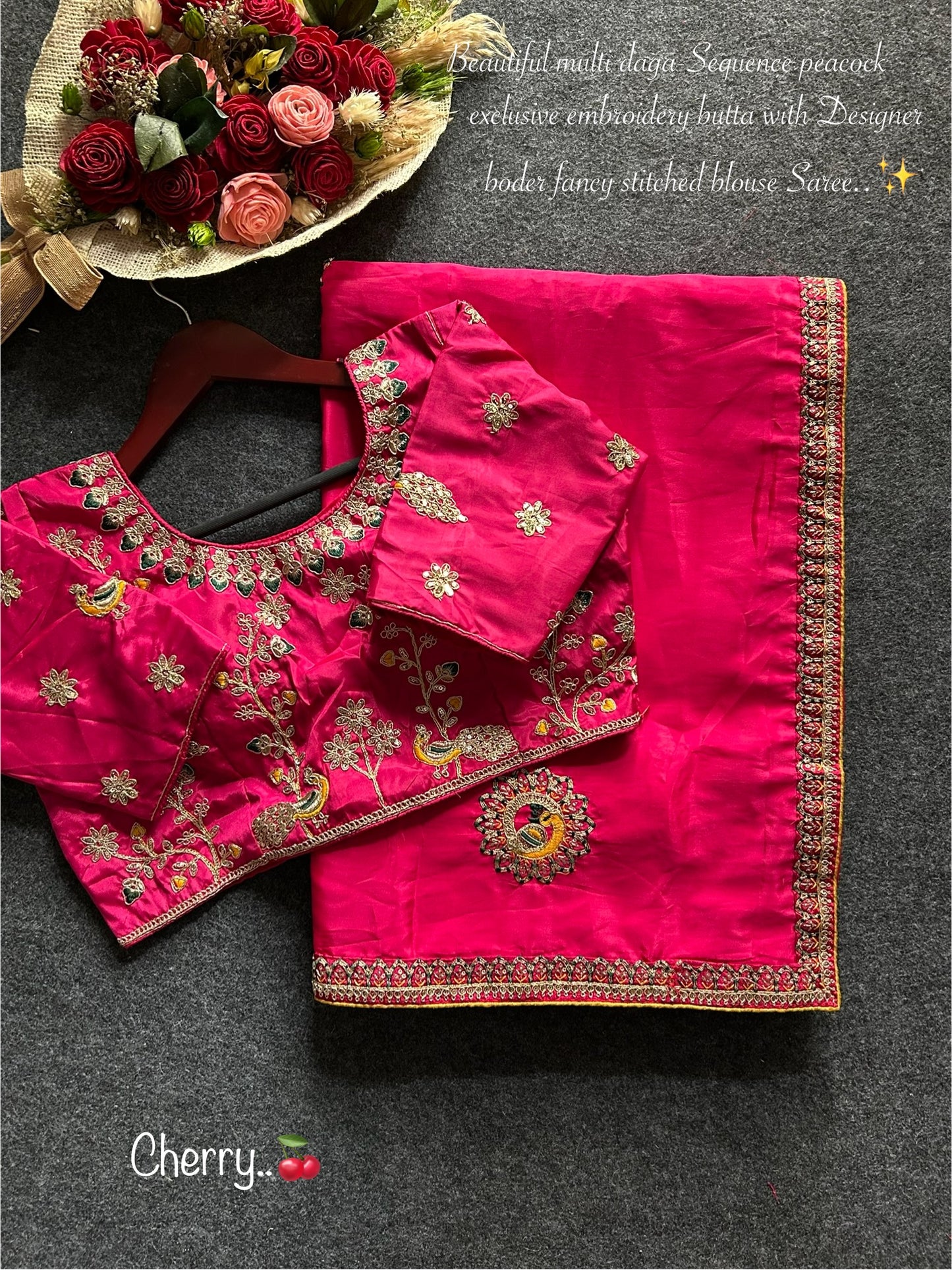 Rani Peacock work designer sari with stitched blouse