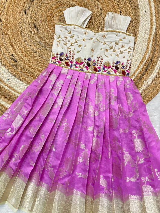 Indo western style kids maggam work gowns