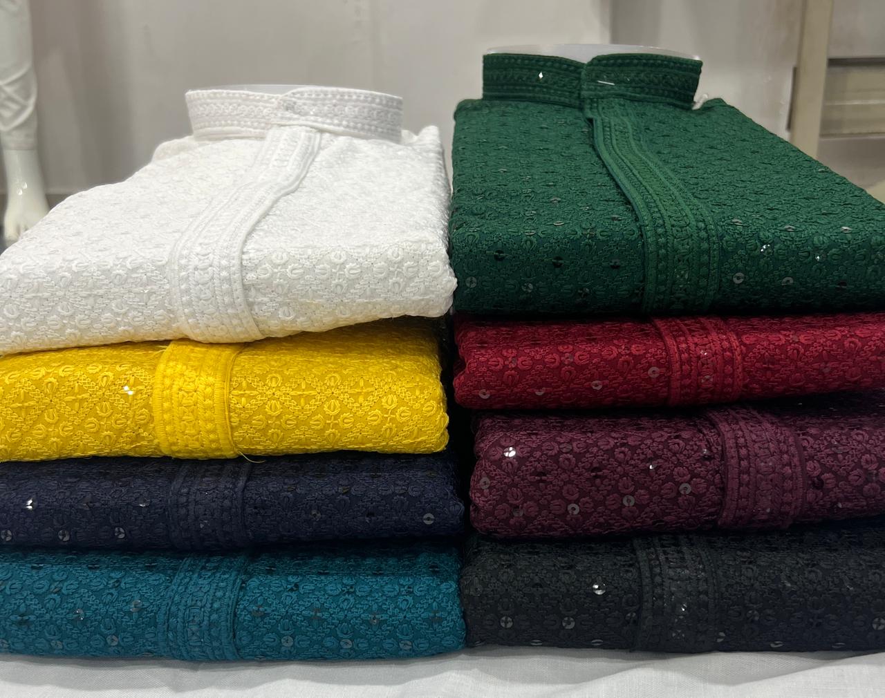 Kid boys chikankari  work  kurta sets