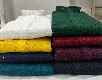 Kid boys chikankari  work  kurta sets