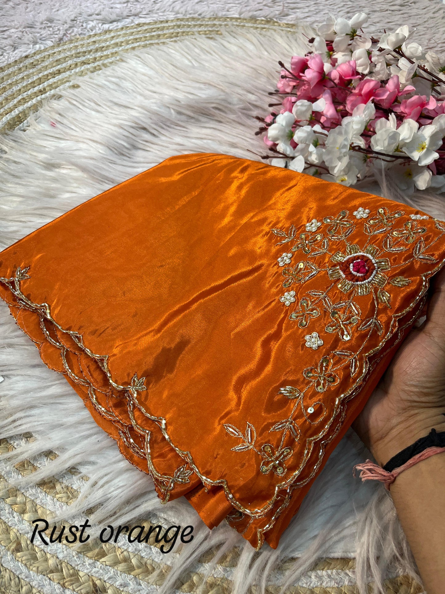 Trendy Soft shine hand work zardosi sarees