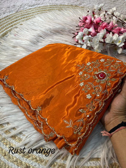 Trendy Soft shine hand work zardosi sarees