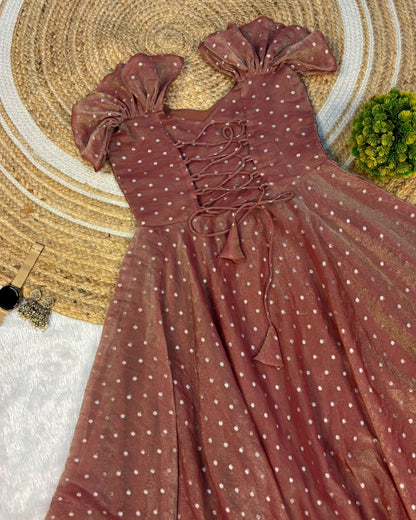 Designer princess party wear tissue butti midi gown