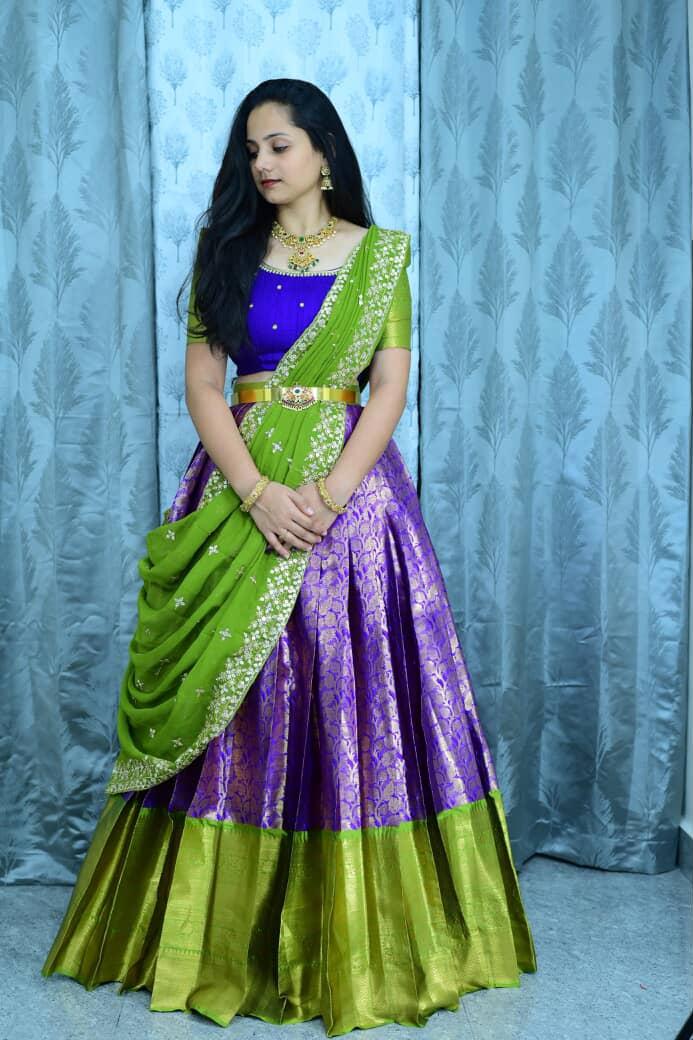 Semi Kanchipuram green lehenga set