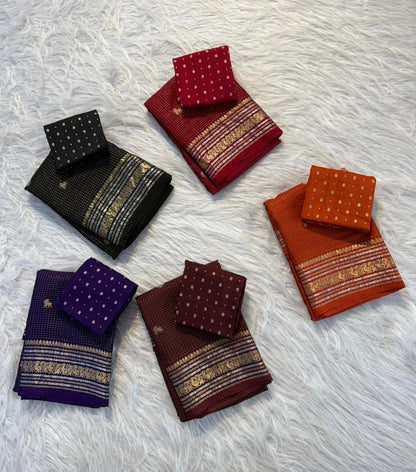 Viscose Chinon chit pallu silver and gold trendy look saree