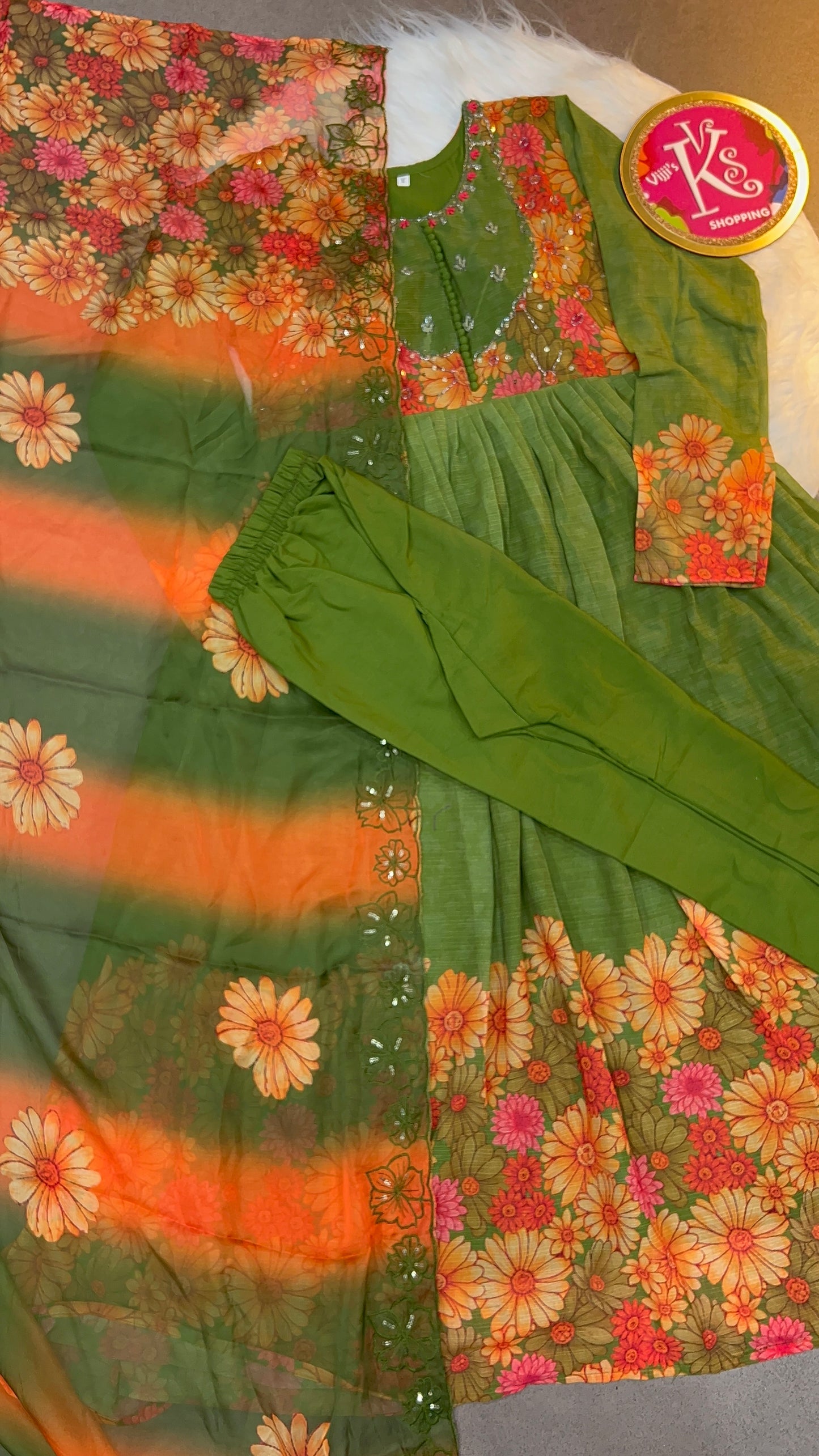 Party wear Anarkali gowns green pretty set