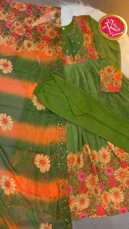 Party wear Anarkali gowns green pretty set