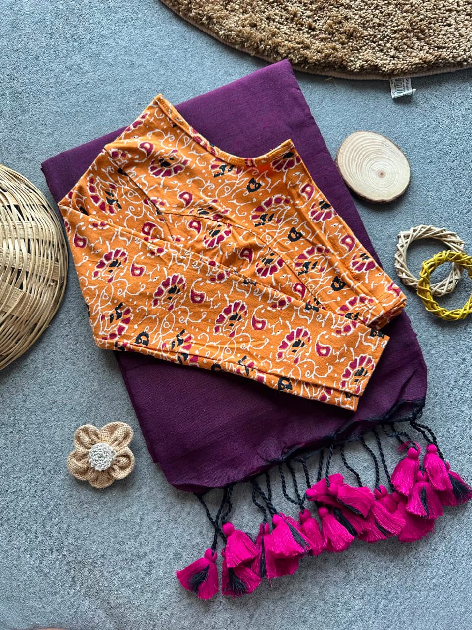 Khadi Streachable cotton stitched blouse