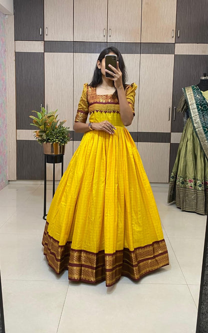 SUPER HIT long gown with cotton silk gown with a pleated flare