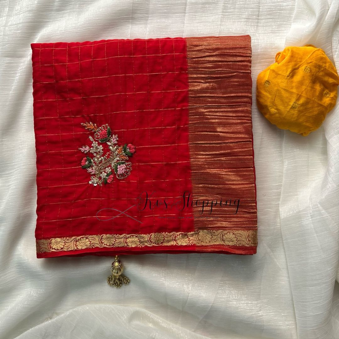Handcrafted Jardoshi Saree With chex Classic Chinon Saree