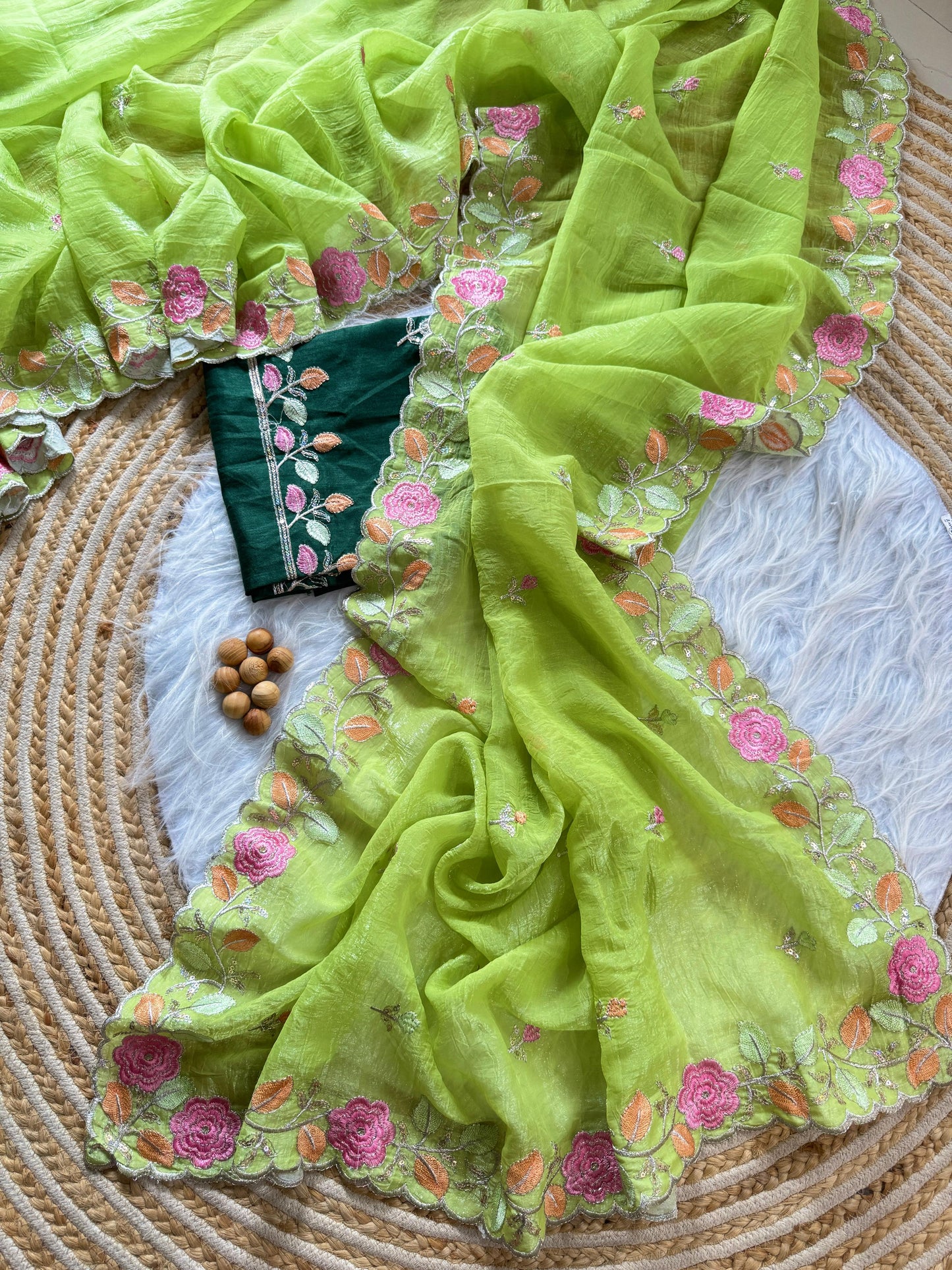 Chiffon floral Embroidery Crush budget sarees