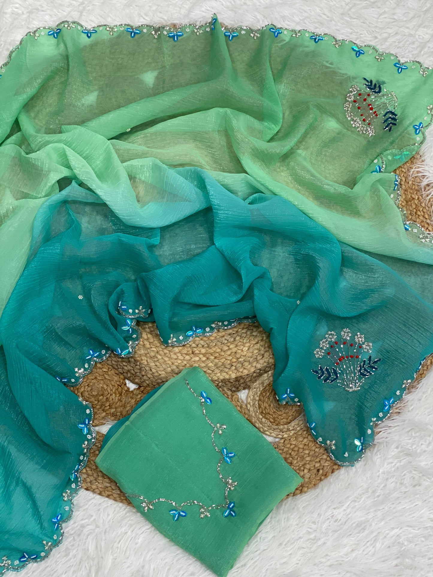 Crunchy silk trendy look party wear saree