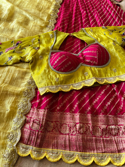 Khadi Lehnags with Stitched Blouse set for party wear