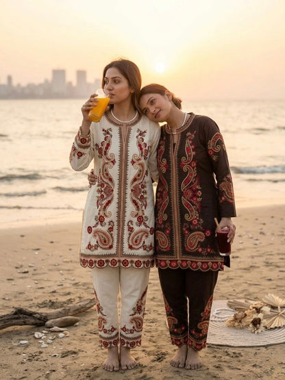 Co-ord set kurti hand embroidery silk