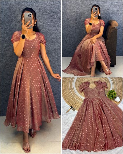 Designer princess party wear tissue butti midi gown