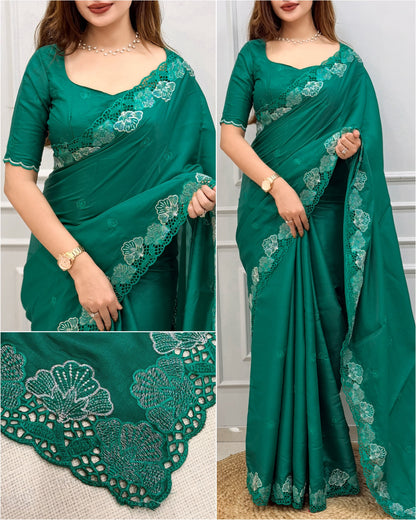 Korean tusser trendy zari embroidery saree