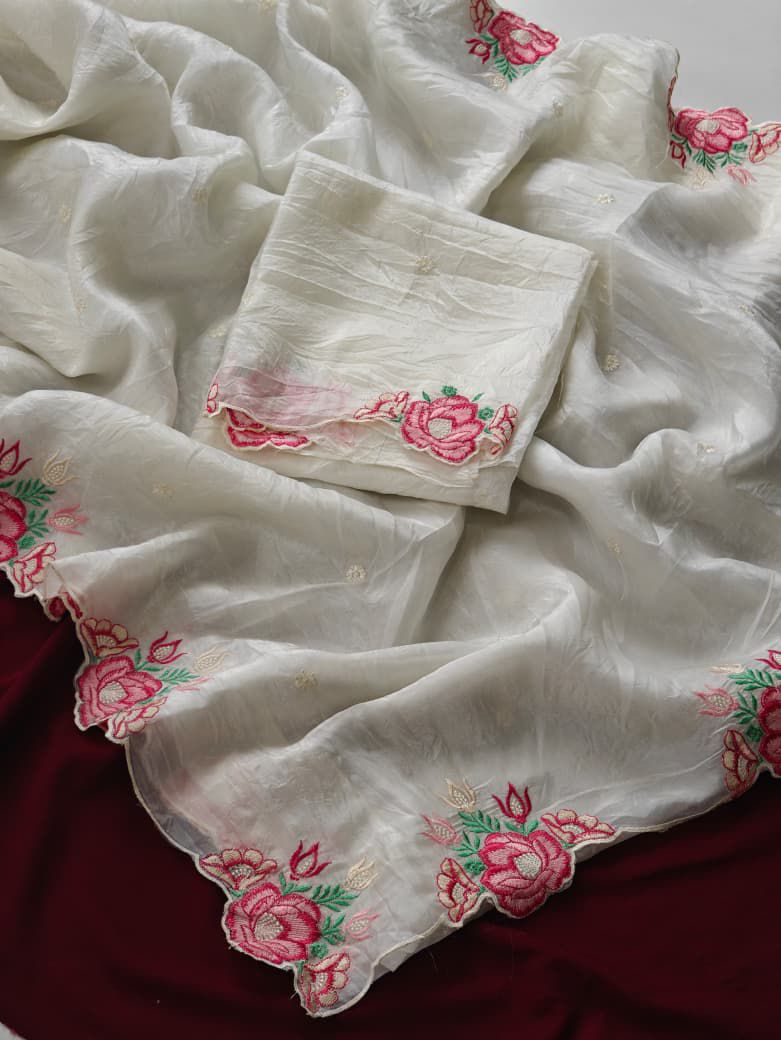 Pure Crush Silk Embroidery Cutwork saree Luxe