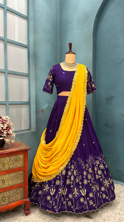 Blooming Vichitra silk designer lehenga