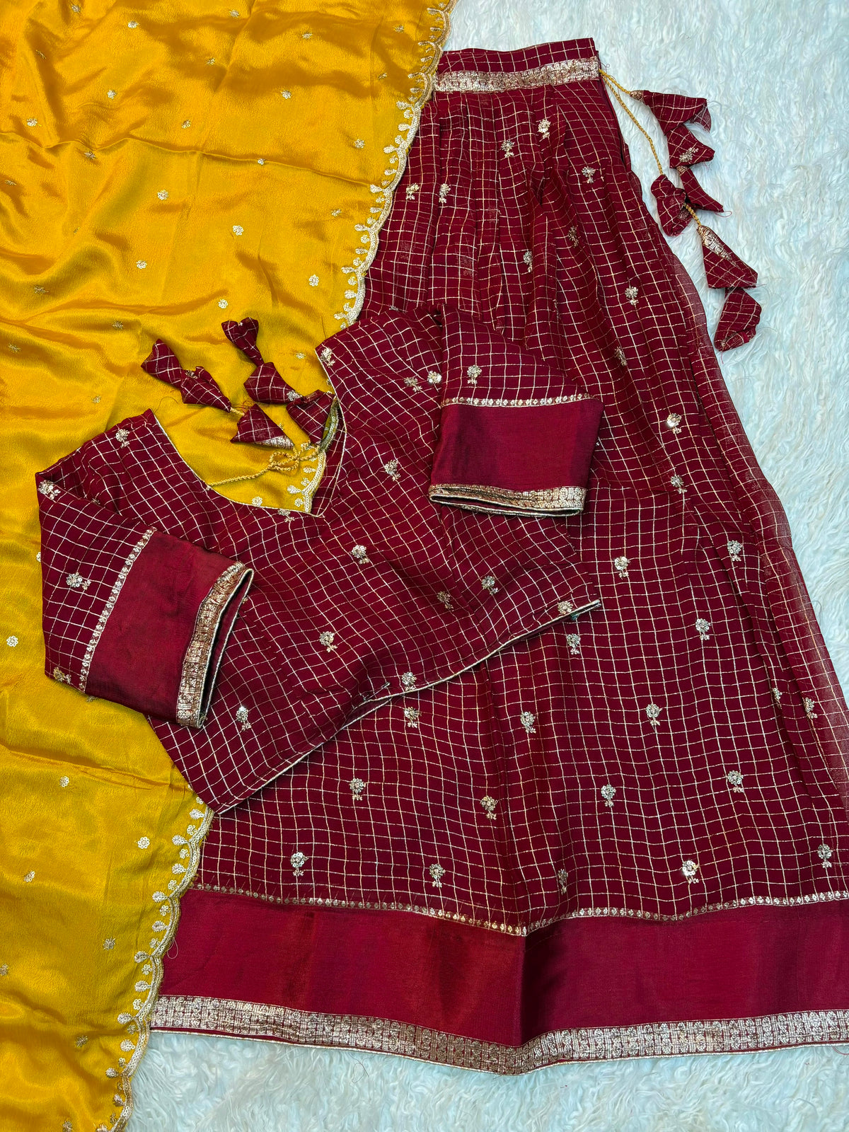 Viscose Georgette checks Designer lehenga
