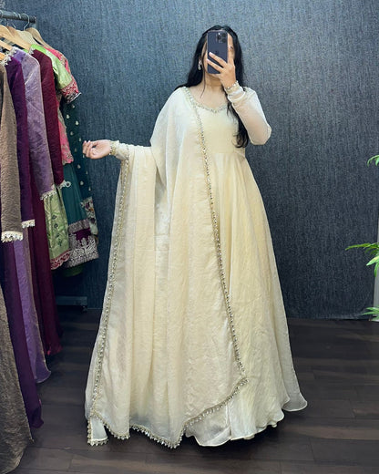Fendy silk crush mirror lace gowns