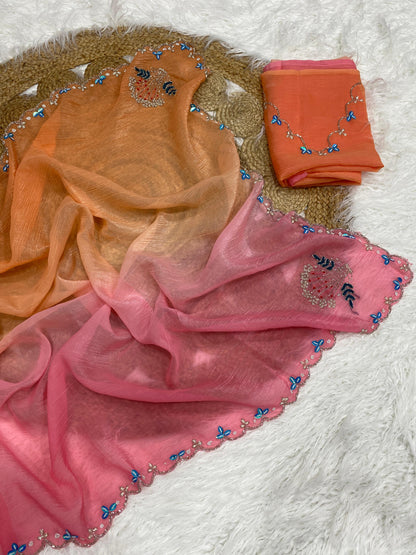 Crunchy silk trendy look party wear saree