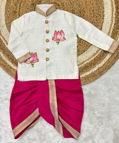 Lotus Motif Kurta Dhoti Set for Boys