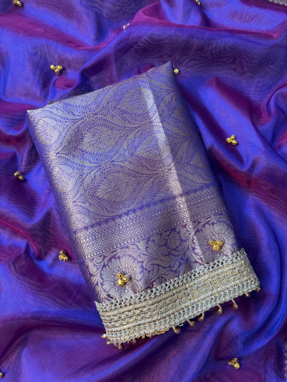 Banarasi Tissue Zari Weaving Border Saree  ghungroo work