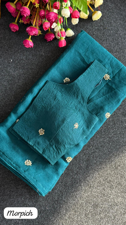Premium crush carry free beads embroidery budget saree