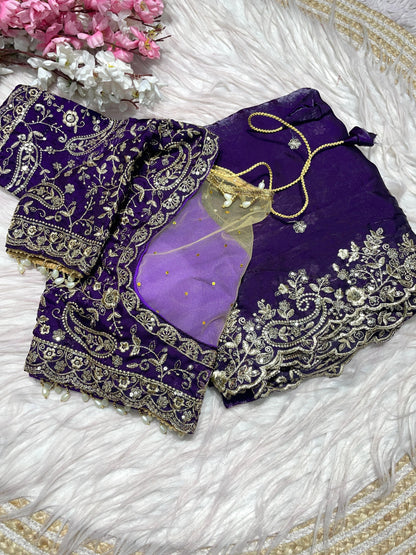 Fendy Sattin silk saree with Desginer stitched blouse