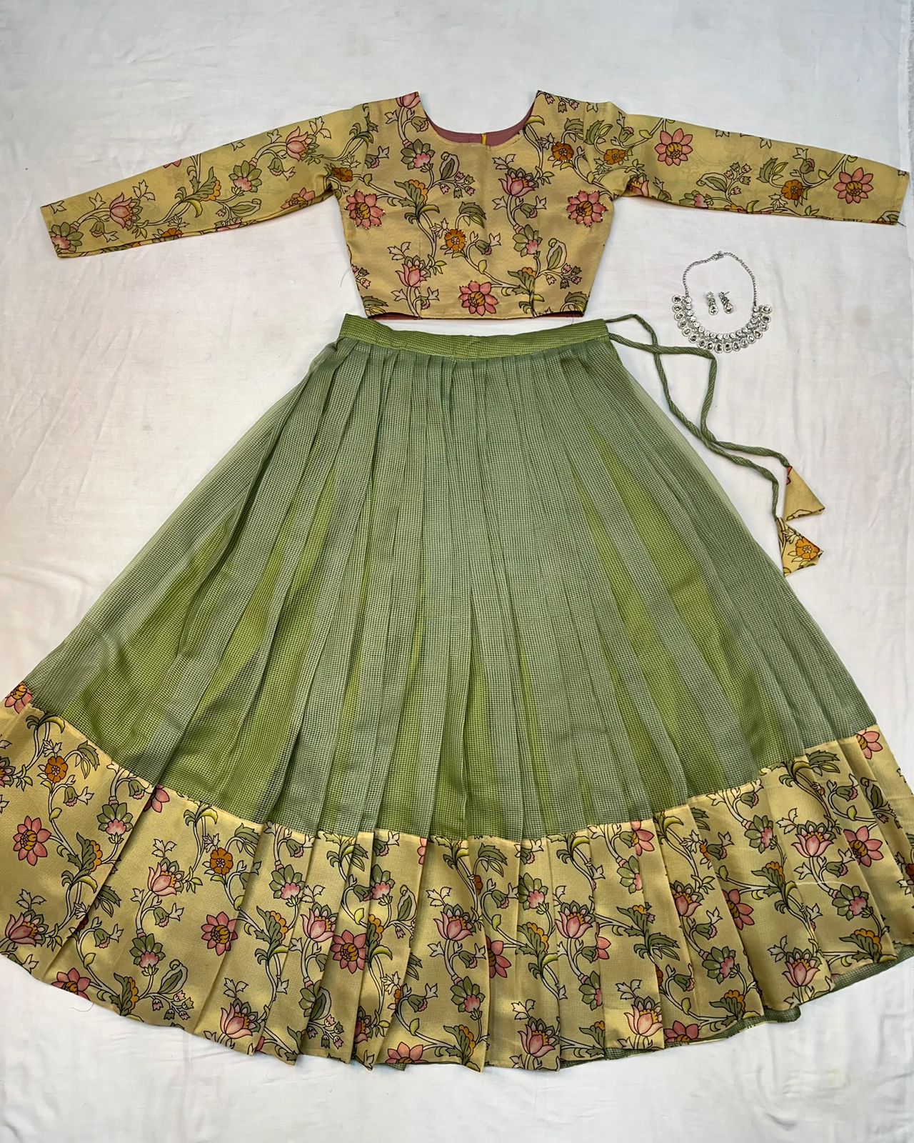 Kalamkari crop-top Kota doriya printed Lehenga sets