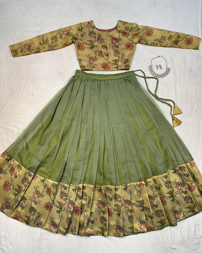 Kalamkari crop-top Kota doriya printed Lehenga sets