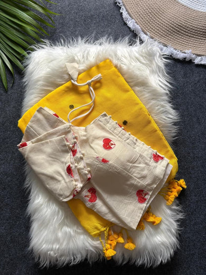 Khadi Cotton  saree with fully stitched Embroidery Blouse