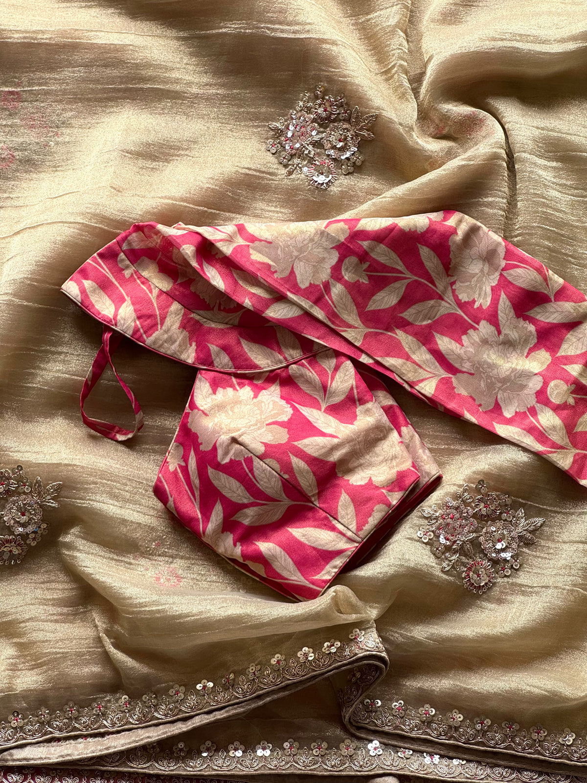 Salsa crunchy silk saree with stitched blouse