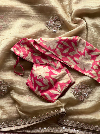 Salsa crunchy silk saree with stitched blouse