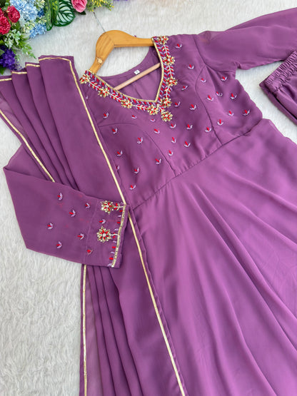 Georgette handwork party pastel colour gown