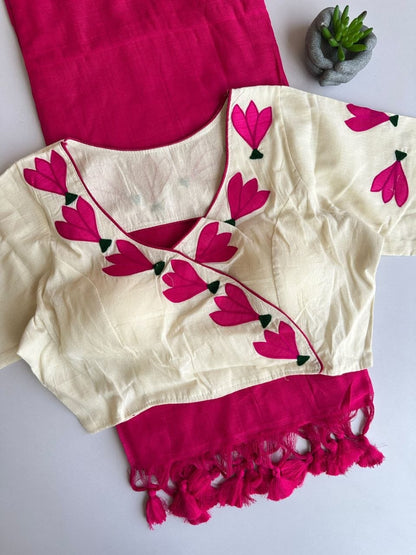 Khadi cotton with  stitched blouse