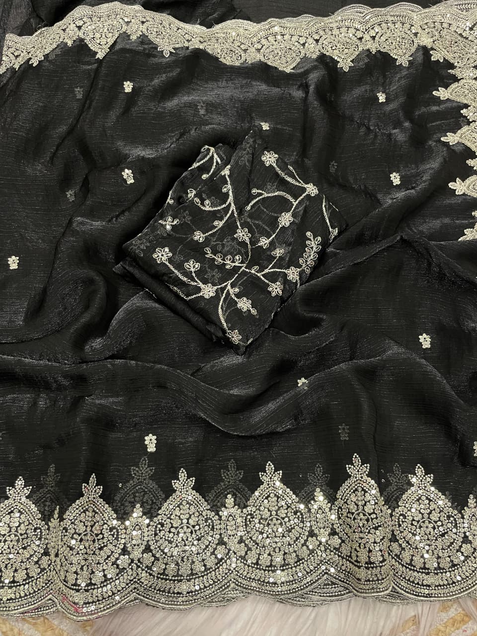 Fendi chiffon  budget saree with sequence work