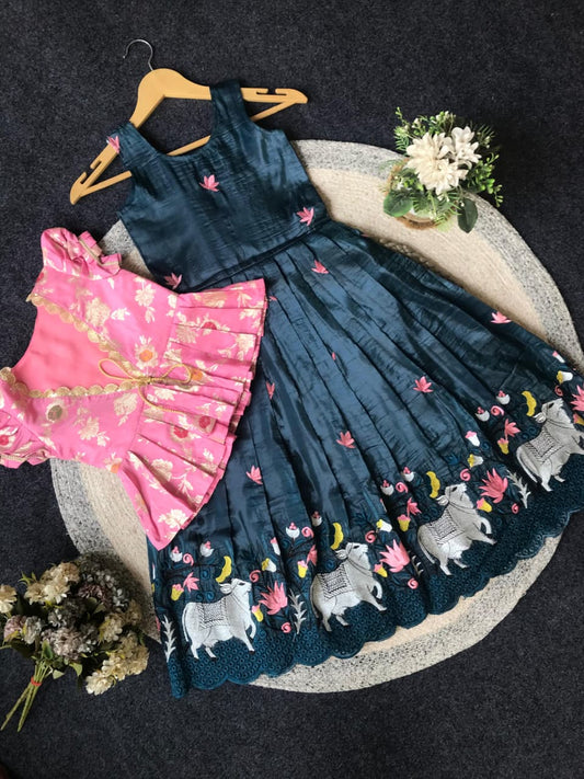 Kids pichwai 2 in one embroidery gowns