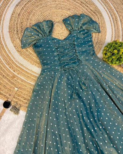 Designer princess party wear tissue butti midi gown