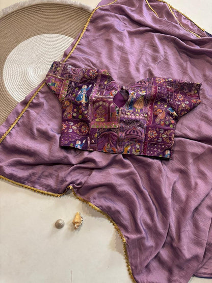 Rajaranu Position Stitched Blouses with Vichitra Silk saree