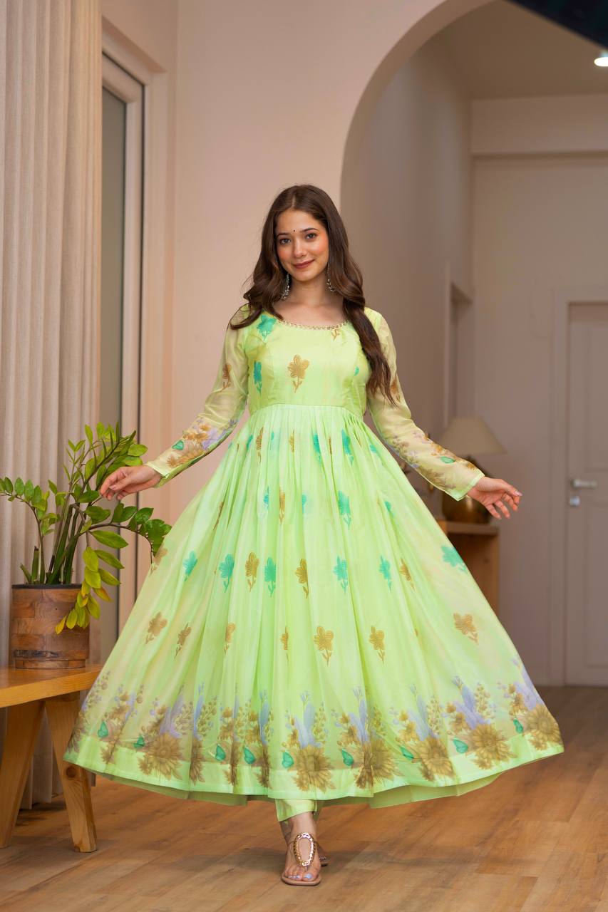 Floral printed Organza Anarkali Suit set