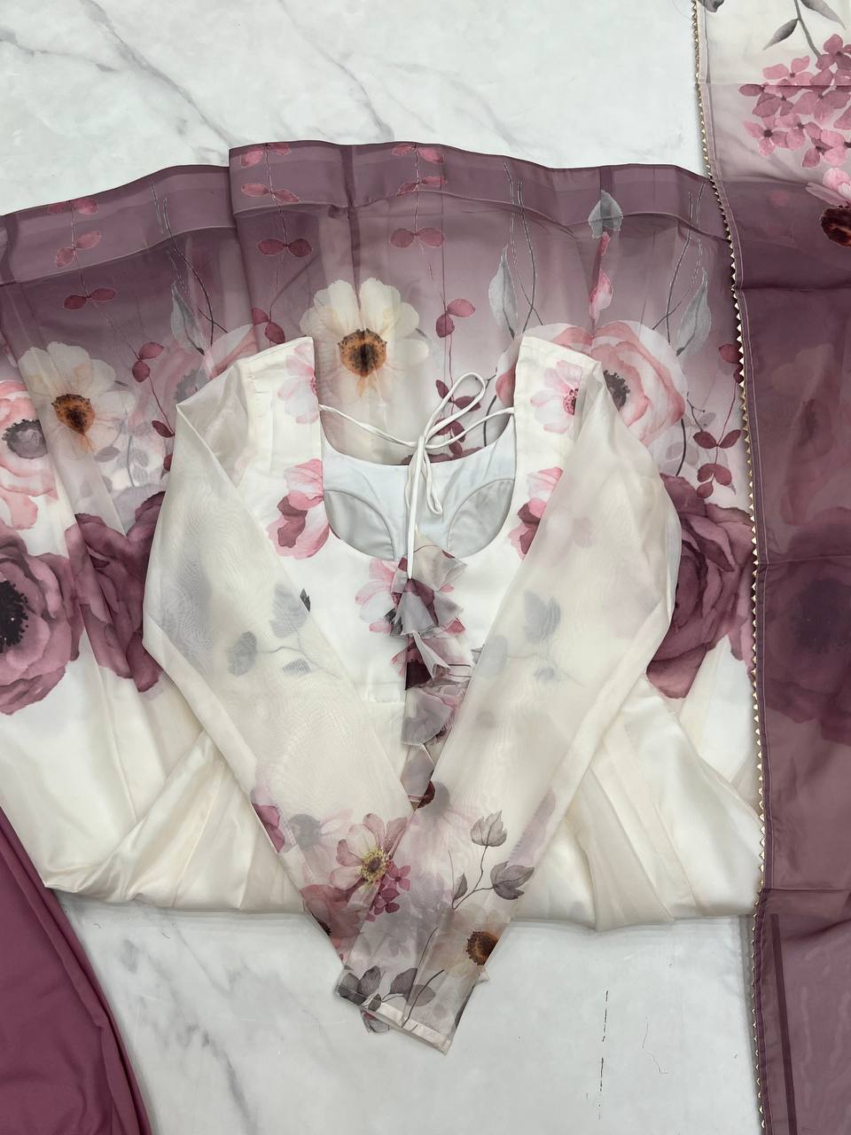 Floral printed Organza Anarkali Suit set