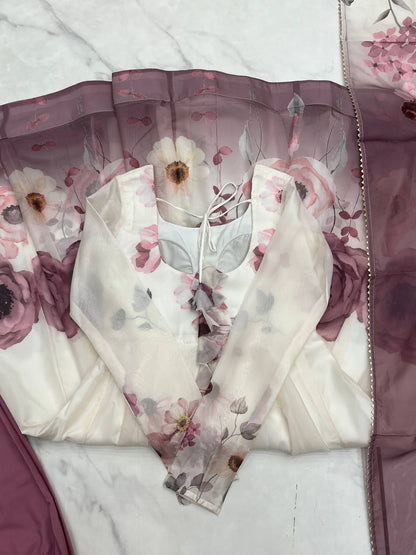 Floral printed Organza Anarkali Suit set