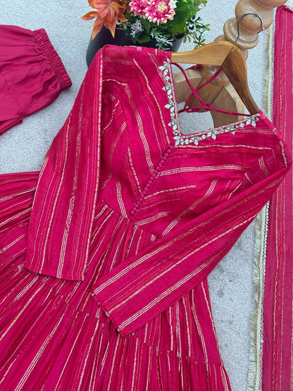 Elegant Mirror Work with Designer Anarkali Three Piece Set