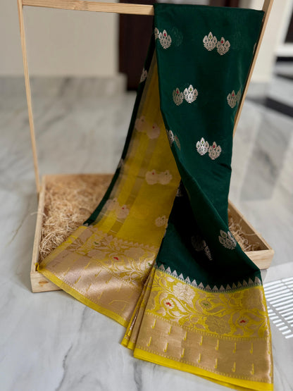Handloom  colourful Row Mango Vintage saree