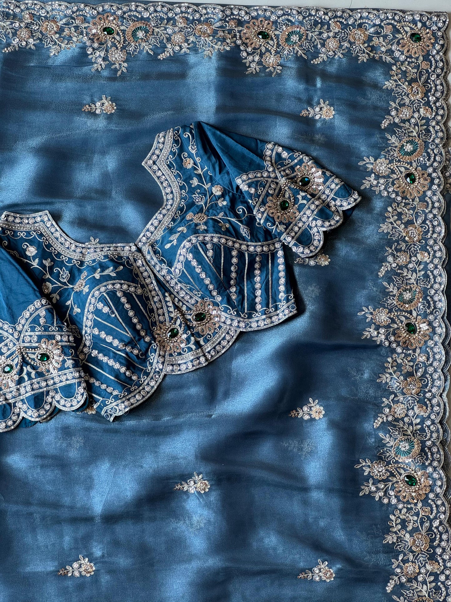 Cocktail  Ocean blue luxe Saree with stitched blouse