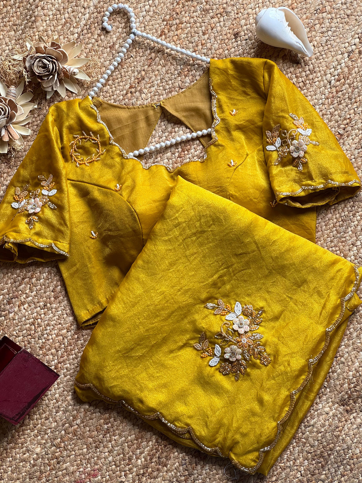 Sinderella handwork chiffon saree with stitched blouses