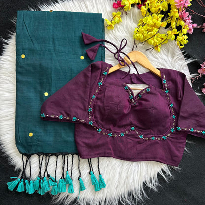 Khadi Cotton Saree with Desginer stitched blouse