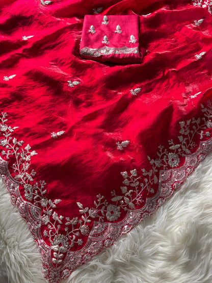 Latest fancy silk saree with an unstitched silk blouse within budget