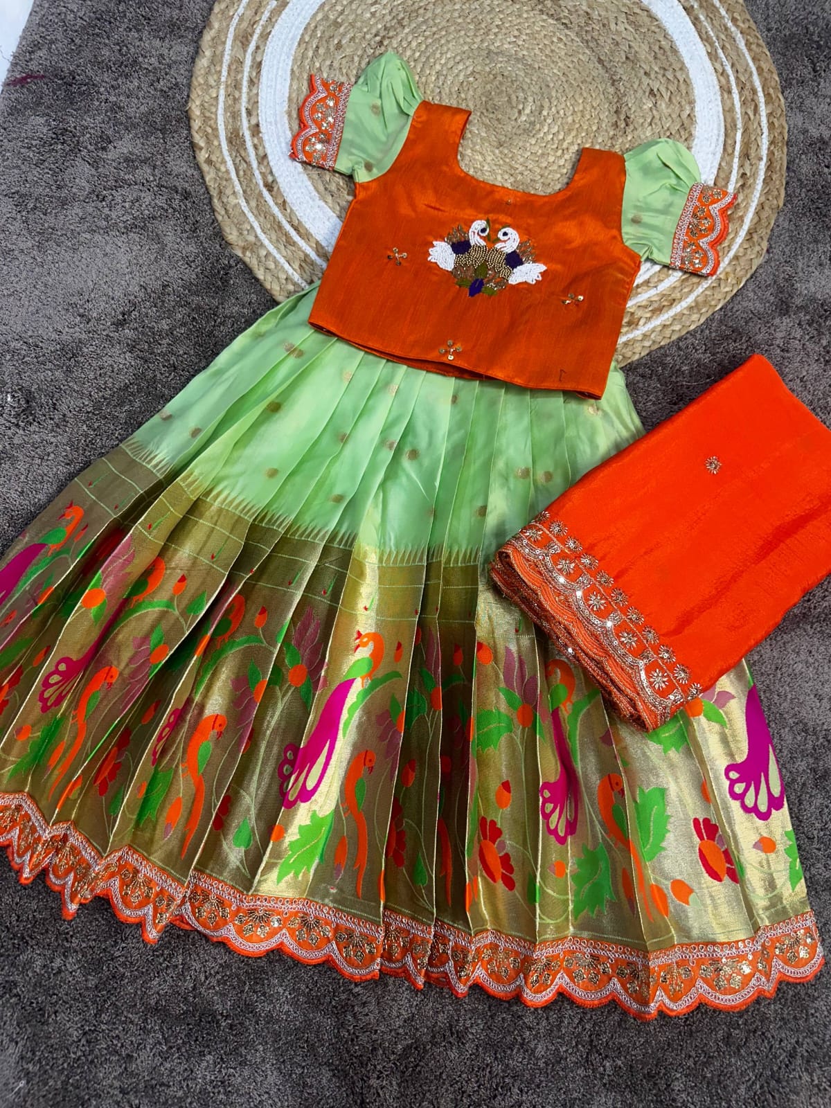 Cute paithani silk zari weaving kids sets